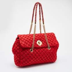 Pre Owned Moschino Red Quilted Fabric Satchel
