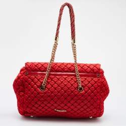 Pre Owned Moschino Red Quilted Fabric Satchel