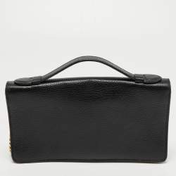 Pre Owned Moschino Black Leather Flap Chain Clutch