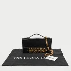 Pre Owned Moschino Black Leather Flap Chain Clutch
