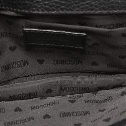 Pre Owned Moschino Black Leather Flap Chain Clutch
