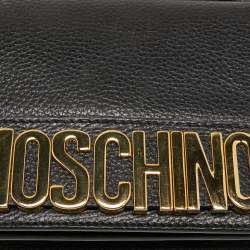 Pre Owned Moschino Black Leather Flap Chain Clutch