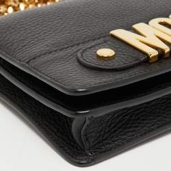 Pre Owned Moschino Black Leather Flap Chain Clutch