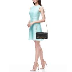 Pre Owned Moschino Black Leather Flap Chain Clutch