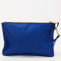 Pre Owned Moschino Blue Teddy Bear Print Nylon Wristlet Pouch