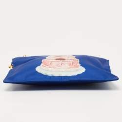 Pre Owned Moschino Blue Teddy Bear Print Nylon Wristlet Pouch