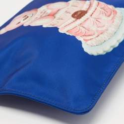 Pre Owned Moschino Blue Teddy Bear Print Nylon Wristlet Pouch