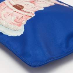 Pre Owned Moschino Blue Teddy Bear Print Nylon Wristlet Pouch