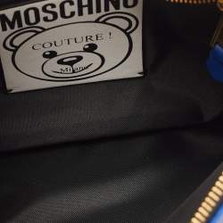 Pre Owned Moschino Blue Teddy Bear Print Nylon Wristlet Pouch