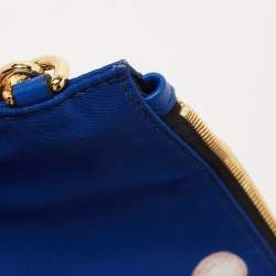 Pre Owned Moschino Blue Teddy Bear Print Nylon Wristlet Pouch