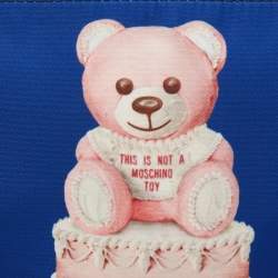 Pre Owned Moschino Blue Teddy Bear Print Nylon Wristlet Pouch