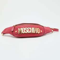 Pre Owned Moschino Red Leather Logo Belt Bag