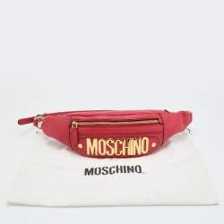 Pre Owned Moschino Red Leather Logo Belt Bag