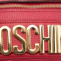 Pre Owned Moschino Red Leather Logo Belt Bag