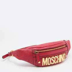 Pre Owned Moschino Red Leather Logo Belt Bag