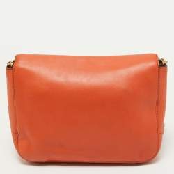 Pre Owned Moschino Orange Leather Limited Edition Logo Flap Crossbody Bag