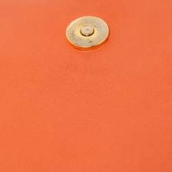 Pre Owned Moschino Orange Leather Limited Edition Logo Flap Crossbody Bag