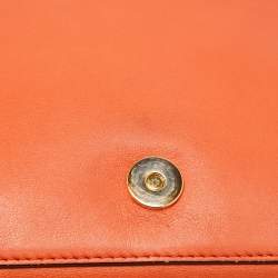 Pre Owned Moschino Orange Leather Limited Edition Logo Flap Crossbody Bag