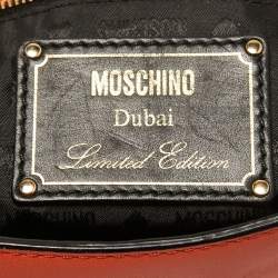 Pre Owned Moschino Orange Leather Limited Edition Logo Flap Crossbody Bag