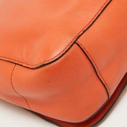 Pre Owned Moschino Orange Leather Limited Edition Logo Flap Crossbody Bag