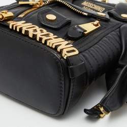 Moschino Black Leather Capsule Biker Jacket Shoulder Bag