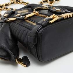 Moschino Black Leather Capsule Biker Jacket Shoulder Bag