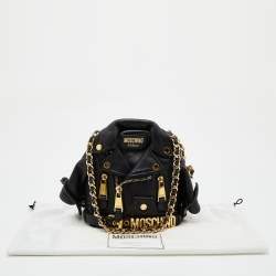 Moschino Black Leather Capsule Biker Jacket Shoulder Bag