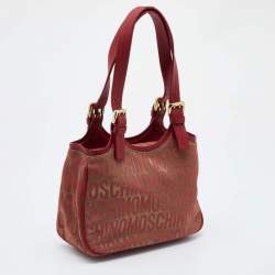Moschino Red/Beige Signature Canvas and Leather Bag