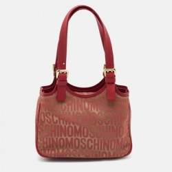 Moschino Red/Beige Signature Canvas and Leather Bag