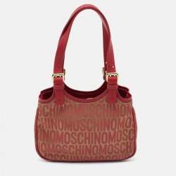 Moschino Red/Beige Signature Canvas and Leather Bag