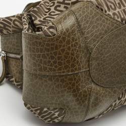 Pre Owned Moschino Olive Green Signature Fabric and Croc Embossed Leather Hobo