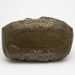 Pre Owned Moschino Olive Green Signature Fabric and Croc Embossed Leather Hobo
