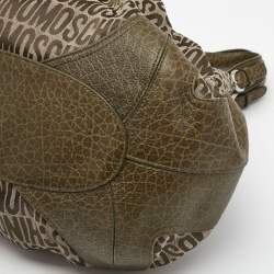 Pre Owned Moschino Olive Green Signature Fabric and Croc Embossed Leather Hobo