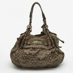 Pre Owned Moschino Olive Green Signature Fabric and Croc Embossed Leather Hobo