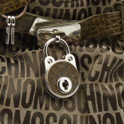 Pre Owned Moschino Olive Green Signature Fabric and Croc Embossed Leather Hobo