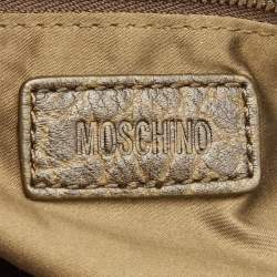Pre Owned Moschino Olive Green Signature Fabric and Croc Embossed Leather Hobo