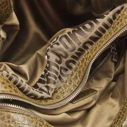Pre Owned Moschino Olive Green Signature Fabric and Croc Embossed Leather Hobo