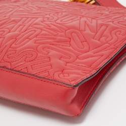 Pre Owned Moschino Red Embroidered Logo Leather Wristlet Clutch