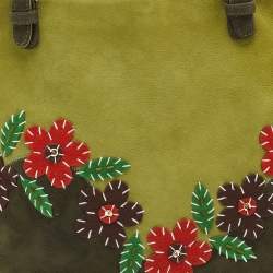 Pre Owned Moschino Two Tone Green Alcantara Embroidered Flowers Hobo