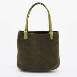 Pre Owned Moschino Two Tone Green Alcantara Embroidered Flowers Hobo