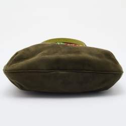 Pre Owned Moschino Two Tone Green Alcantara Embroidered Flowers Hobo