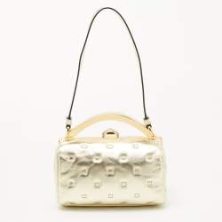 Pre Owned Moschino Gold Quilted Leather Inside Out Boston Bag