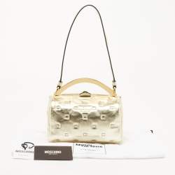 Pre Owned Moschino Gold Quilted Leather Inside Out Boston Bag