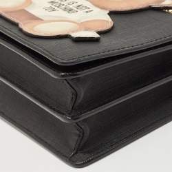 Pre Owned Moschino Black Leather Teddy Bear Tab Crossbody Bag