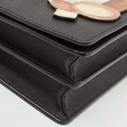 Pre Owned Moschino Black Leather Teddy Bear Tab Crossbody Bag