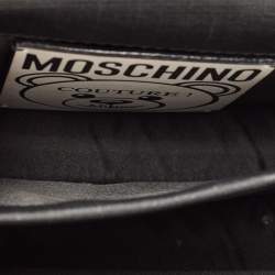 Pre Owned Moschino Black Leather Teddy Bear Tab Crossbody Bag