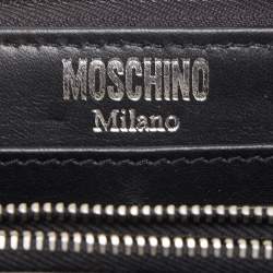 Pre Owned Moschino Black/White Printed Coated Canvas and Leather Zip Around Wristlet Wallet