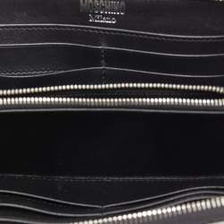 Pre Owned Moschino Black/White Printed Coated Canvas and Leather Zip Around Wristlet Wallet