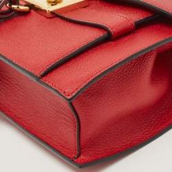 Pre Owned Moschino Red Leather Heart Clasp Flap Top Handle Bag