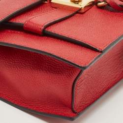 Pre Owned Moschino Red Leather Heart Clasp Flap Top Handle Bag